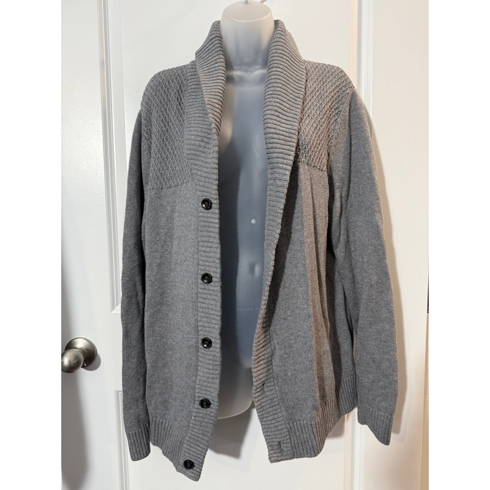 Chaps Womens Gray Shawl Collar Cardigan Sweater Medium Preppy Classic Cozy Soft